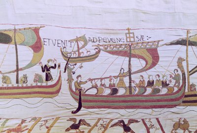 Duke William and the Norman invasion fleet cross the channel, Bayeux Tapestry by Unbekannt Unbekannt